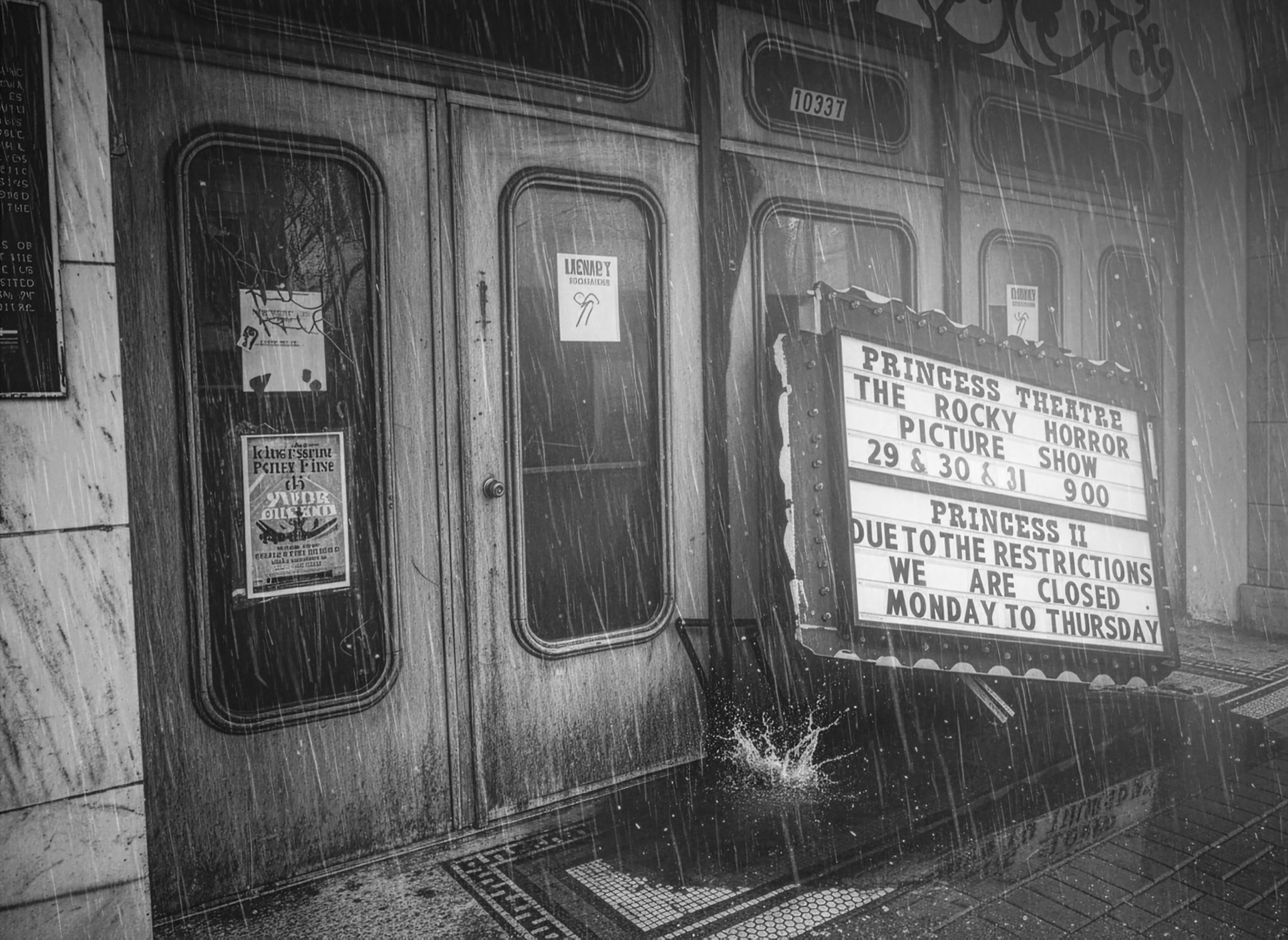 Princess Theatre entrance in the rain